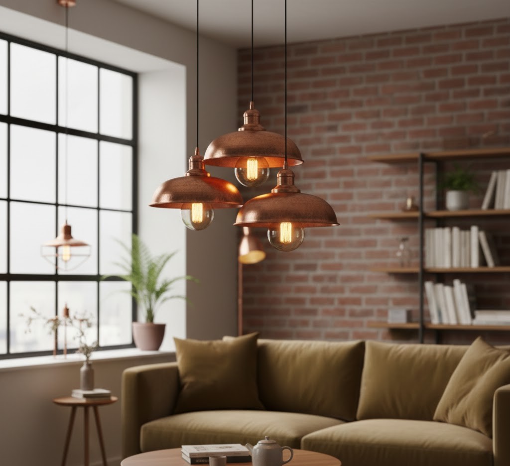 Modern small living room with pendant lights